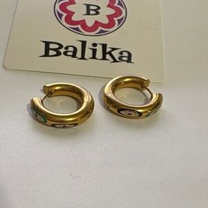 Stainless Steel Gold Earrings with Colorful Evil Eyes